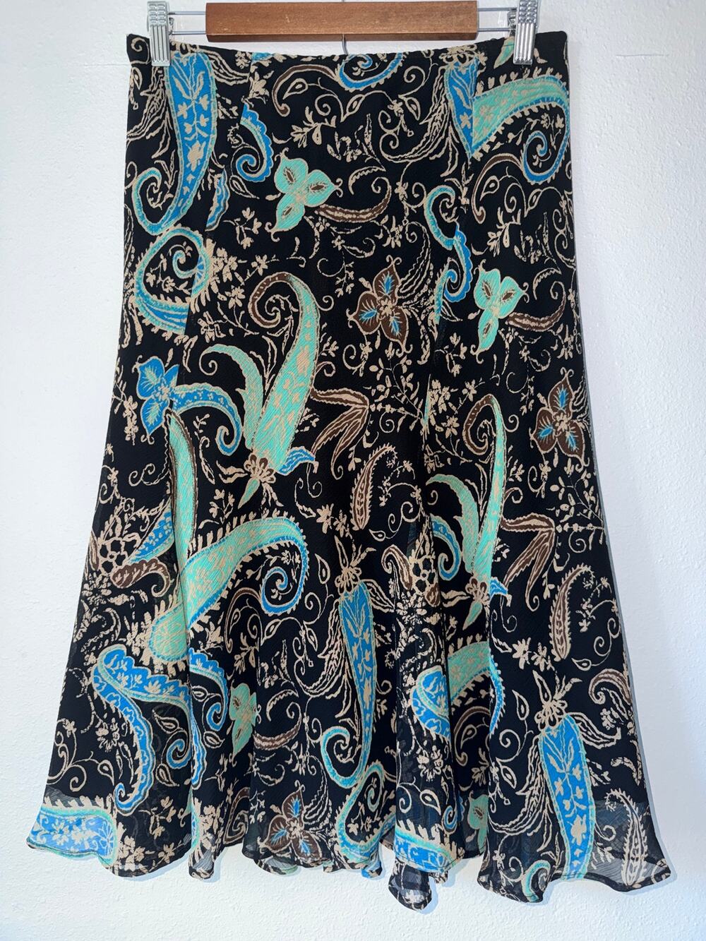 VTG Y2K Black Blue Gold East 5th Paisley Print Bohemiam Whimsical Skirt Medium